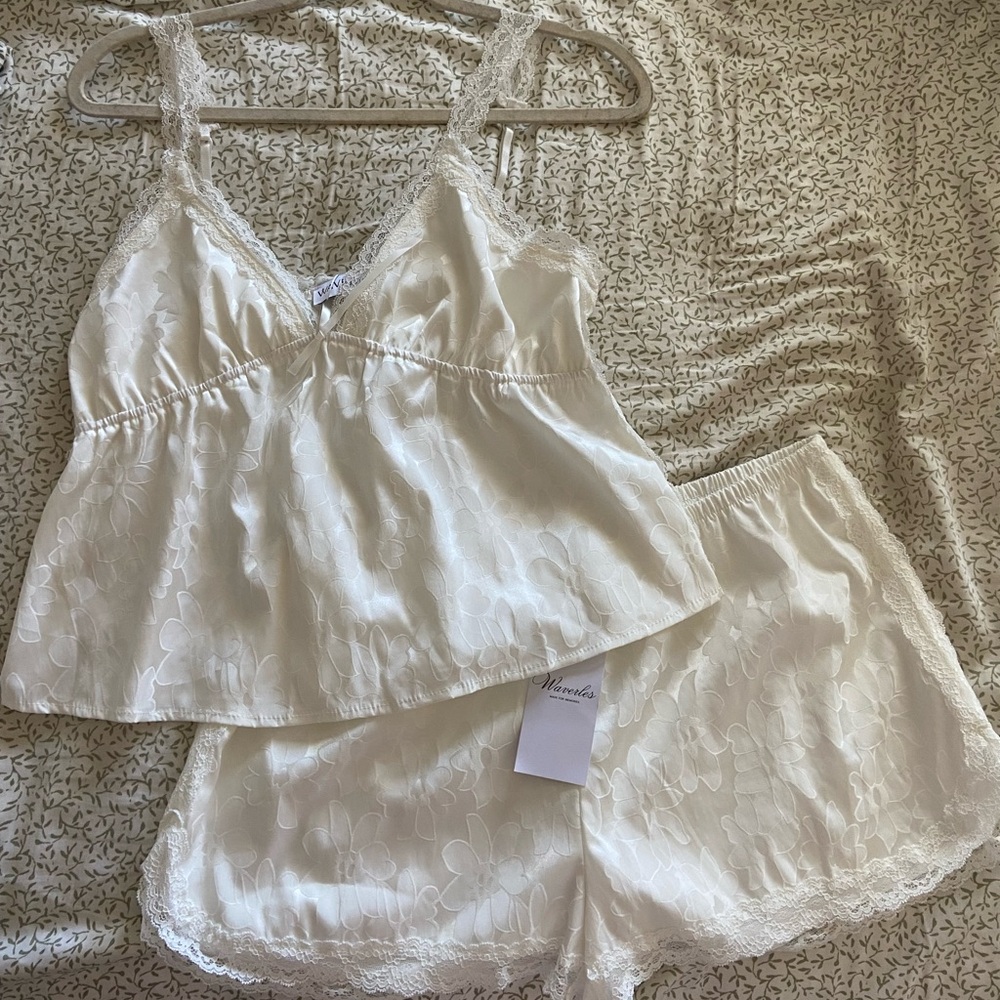 Waverles Brooke Bridal Floral Jacquard Cami Short Set - in color “Dove”